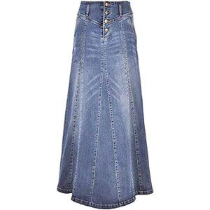 Women's Denim Skirt A Line Swing Maxi Skirts Blue2